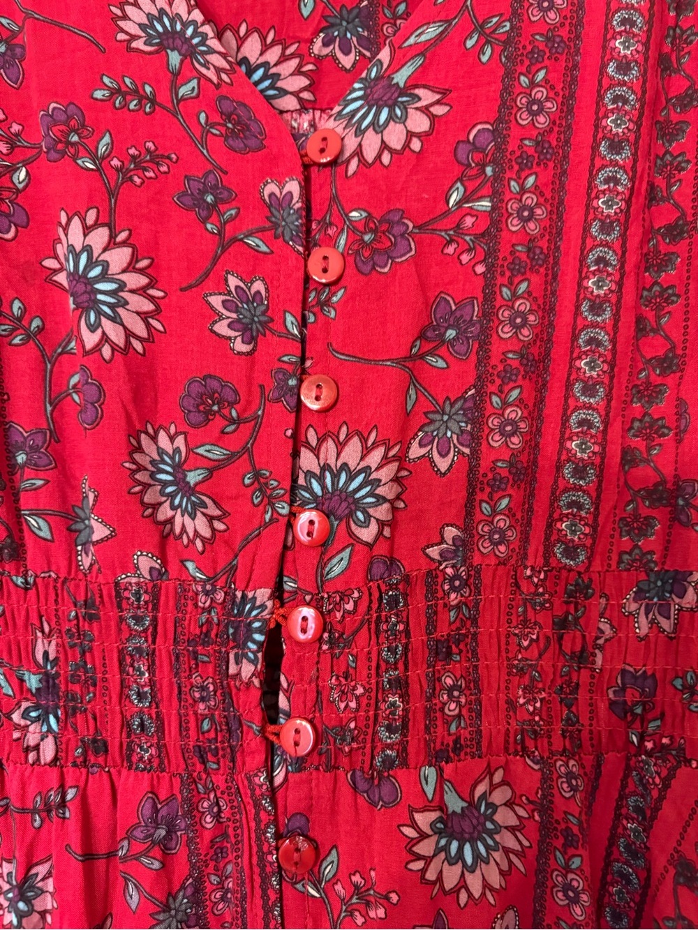 Bohemian Red Floral V-Neck Maxi Dress - Picture 3 of 5